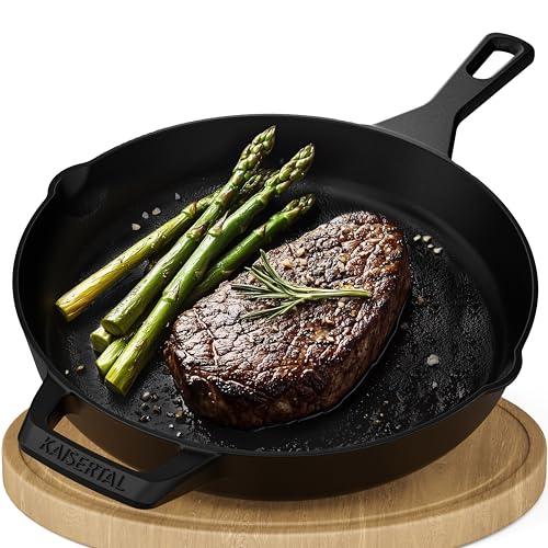 KAISERTAL Gusseisenpfanne matt schwarz emailliert 2,7L – Steakpfanne & Gusspfanne für Induktion, Gasgrill & Grill – Pfanne Gusseisen – Gusseiserne Pfanne Outdoor & Indoor – Cast Iron Pan Skillet