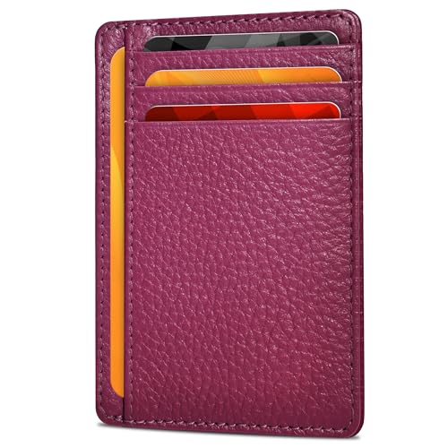 Portafoglio sottile minimalista in vera pelle per uomini e donne con tasca frontale con blocco RFID porta carte di credito elegante portafoglio Rosa scuro Small