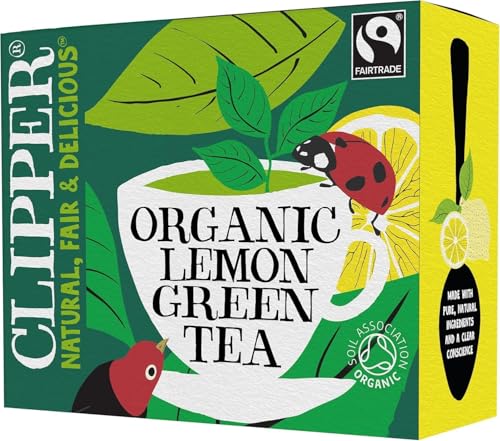 Image of Clipper Organic Lemon Green Tea Bags | 80 Teabags for Home or Office | Pure, Eco-Conscious, Fair Trade Green Tea with Lemon | Natural, Unbleached, Plant-Based & Biodegradable Bags