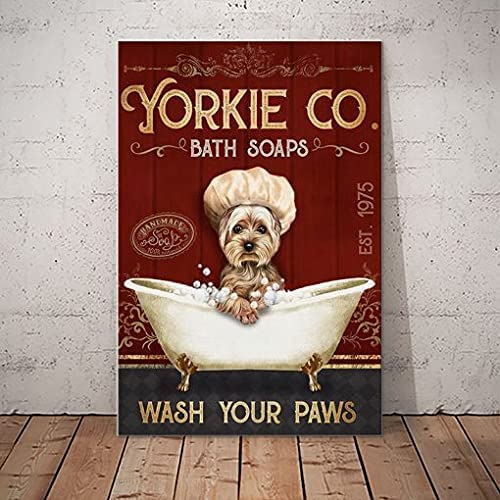 12x8in(30x20cm) Vintage Metal Funny Sign Yorkshire Terrier Bath s wash Your Paws Vintage Plaque bar Man cave Cafe Office Garage Bathroom Home Wall Decoration tin Sign