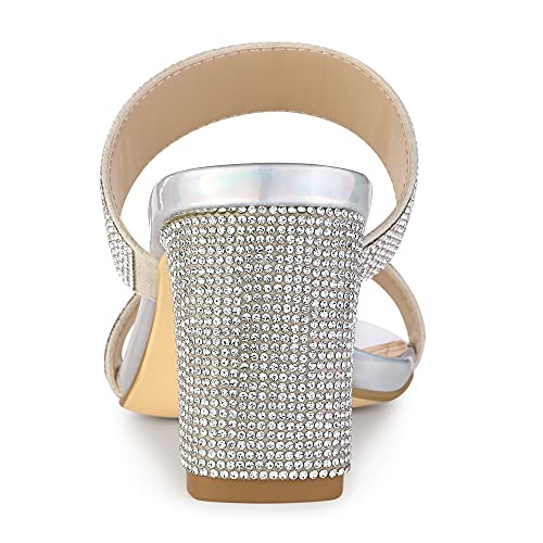 Allegra K Allegra K Women's Rhinestone Chunky Heel Silver Slide Heel Sandals 10 M US