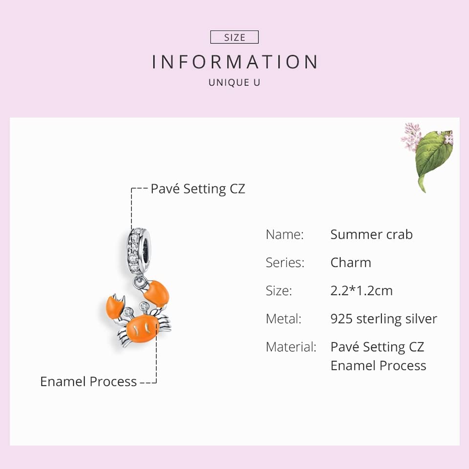 Dijes de cangrejo de plata ley abalorios esmaltados compatibles pulseras mujer 3