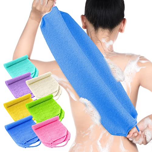 Lounsweer 7 Pcs Exfoliating Back Scrubber with Handles Shower Washcloth