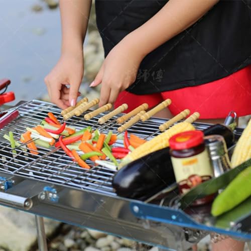 Image of Pack of 12 Stainless Steel BBQ Skewers - Strong Reusable Grill Sticks for Kebabs, Tandoori, and Outdoor Grilling - Rust-Resistant, Easy to Clean