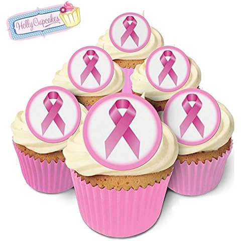 24 Fabulous Edible Wafer Cake Toppers: Breast Cancer Ribbons Cover
