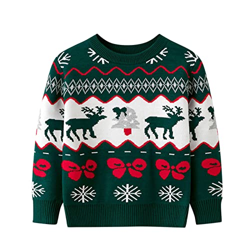 Toddler Girls Boys Christmas Sweater Long Sleeve Pullover Reindeer Crewneck Knitted Sweaters (Green, 4-5 Years)