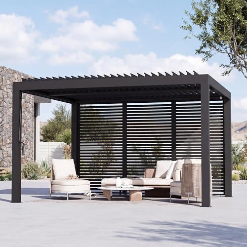 Modern Shade Aurora Pergola Accessories Privacy Screen 12 ft for Louvered Pergola, Galvanized Steel Shade Screen Privacy Shade Panels, Easy Installation Modular Pergola Screens, Black, 1 Panel