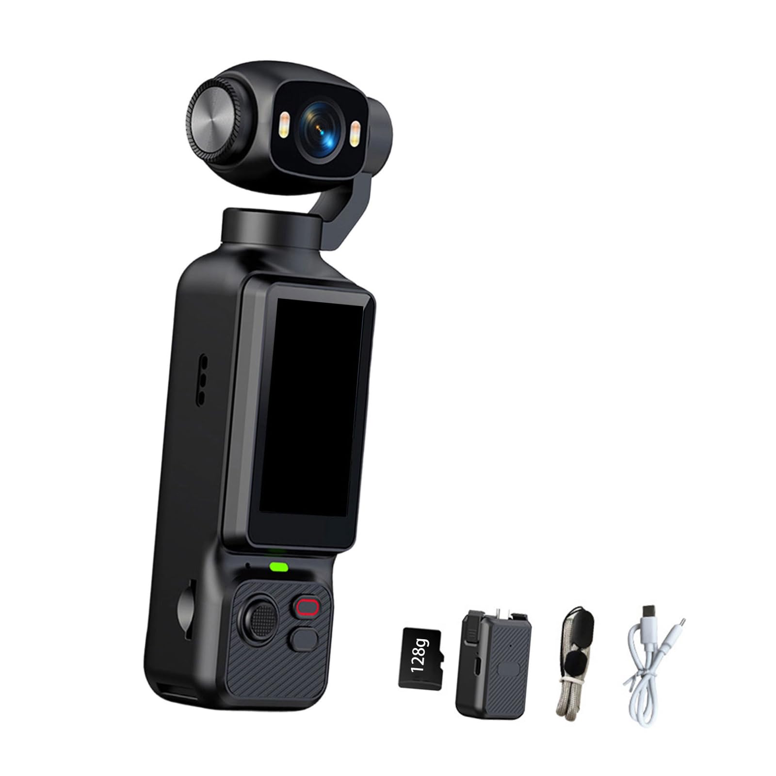 Action Camera portatile 1080P con lente rotante e anteriore, nero