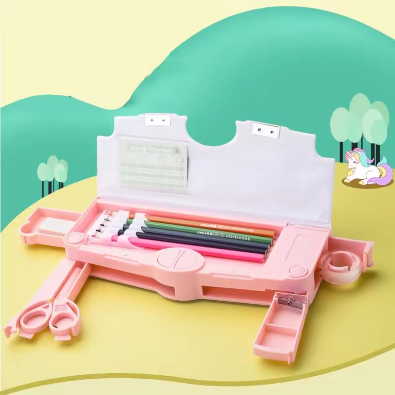 DD RETAILS Space Themed Multifunctional Pencil Case || Cartoon Pattern Stationery Set with Pop Out Scissors and Sharpener || Large-Capacity Pencil Case for Boy & Girl (Pack of 1) (Unicon) 1