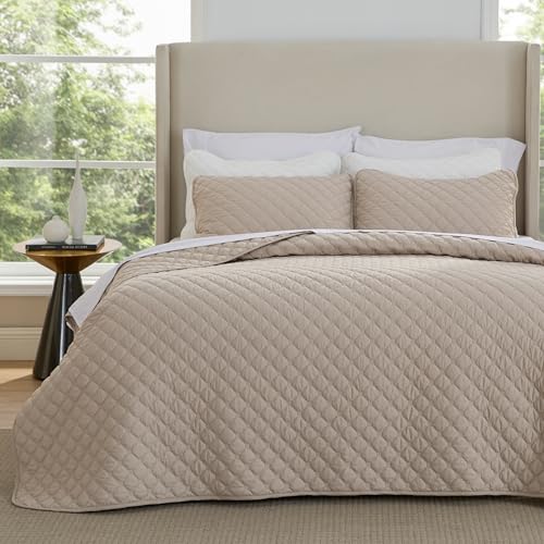 Image of Bedsure Quilts Queen Size - Lightweight Queen Comforter Set with Classic Honeycomb Quilting, Soft Quilt Bedding Set, Taupe Bedspreads Coverlet for All Seasons with 2 Pillow Shams (90 inch x 96 inch)
