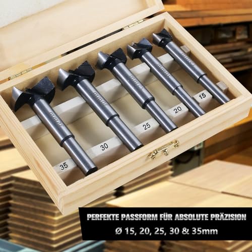 5 tlg Professionelles Forstnerbohrer Set (Ø 15/20/25/30/35 mm) Mit Lagerbox – Erleichtern Sie Die Tragbarkeit am Arbeitsplatz Mit Qualitativ Hochwertigen Werkzeugen