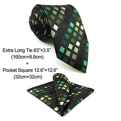 S&W SHLAX&WING Gravata masculina quadriculada masculina de gravata com lenço XL combinando