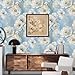Vintage Blue Floral Wallpaper Peel and Stick Vivid Elegant White Cream Peony Flowers Oil painting Wallpaper Self Adhesive Removable for Cabinets Bathroom Contact Paper Renter friendly 17.71