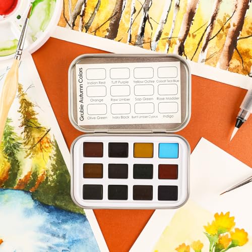 Grabie Pocket Watercolor Set of 12, Travel Watercolor Paint Set, Watercolor Paints, Art Supplies for Painting, Great Watercolor Set for Artists, Amateur Hobbyists and Painting (Autumn) - Image 2
