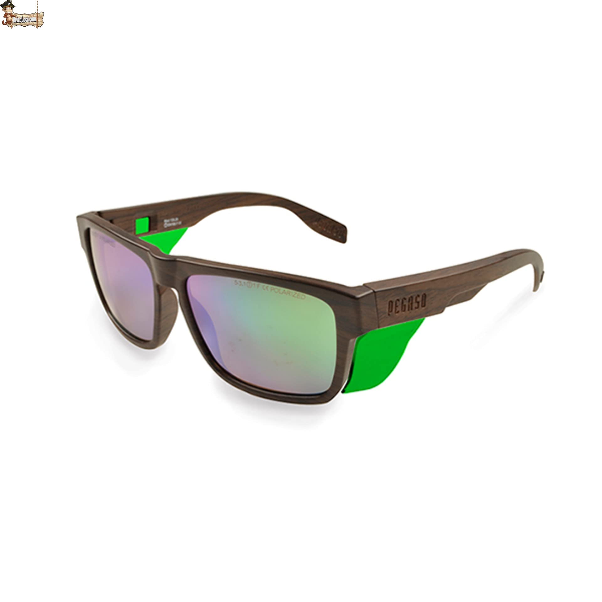 BricoLoco Gafas de sol polarizadas. Protección y seguridad en el trabajo. Protectoras contra impactos y filtro solar 5-3.1. Espejada. Protectores laterales extraíbles. Color madera.