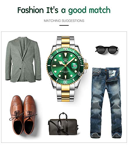 Image of OLEVS Watches for Men Classic with Date Business Dress Luxury Big Face Green /Black /Blue Waterproof Luminous Mens Wristwatch Analog Two Tone Stainless Steel Male Watch