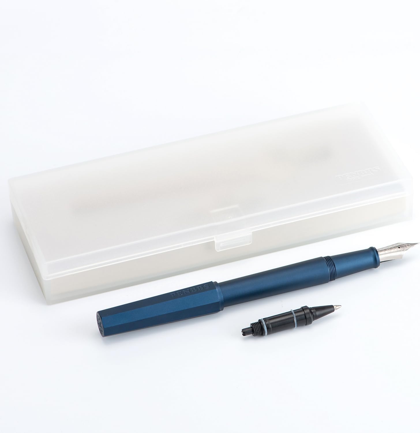 PENBBS 350 Aluminum Fountain Pen Vivid Blue, Fine Nib 0.5mm Smooth Writing with Ballpoint Pen Nib Part, Alloy Vintage Pens Gift Set