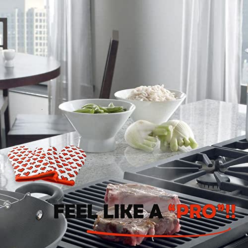 Heat Resistant Oven Mitts - Quilted Kitchen Gloves - Red Heart Design Pattern #TOP4