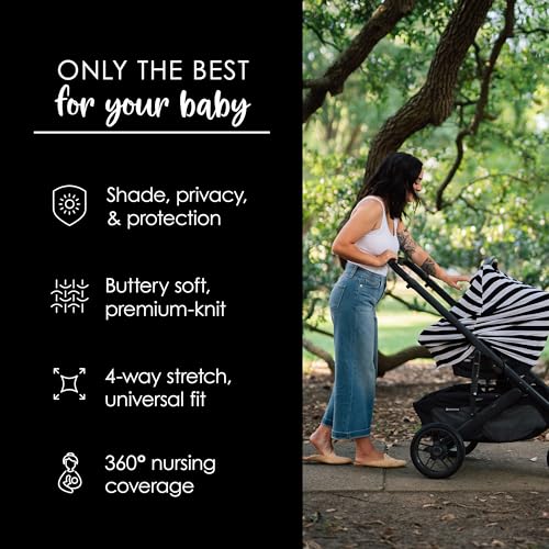 Milk Snob Original 5-in-1 Cover - Added Privacy for Breastfeeding, Baby Car Seat, Carrier, Stroller, High Chair, Shopping Cart, Lounger Canopy - Newborn Essentials, Nursing Top, Black and White Stripe - Thumbnail 4