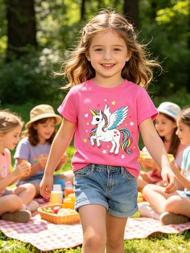 Image of Funnycokid Little Girls T Shirt for Toddler 3-7 Years Kids Tee Graphic Short Sleeve Clothes Tops
