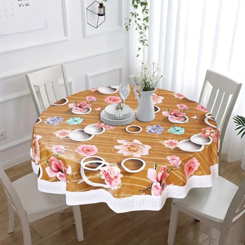 Image of Dakshya Industries PVC Waterproof Round Table Cover for 4 Seater Dining Table | 60 Inch Round Printed Table Cover | Spill Proof, Oil Resistant, Heat Resistant, Wipe Clean
