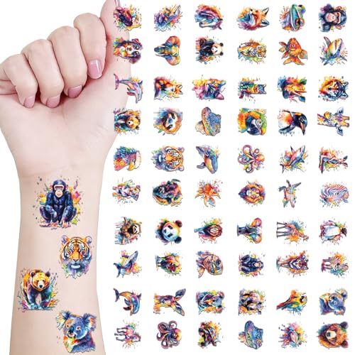 60Pcs Dreamy Animal Temporary Tattoos Forest Wildlife Floral Fake Tattoos