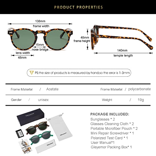 Image of Gleyemor Vintage Polarized Sunglasses for Men Round Sunglasses UV400 Protection Retro Hand-crafted Acetate Frame
