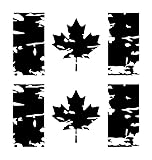 Canadian Flag Vinyl Decals - Distressed Look - ( Set of 2 | Size : 5 x 2.5 inches ) Waterproof vinyl ( Black - Red - White ) Bicycle, Bike, Car window - Boat - Car - Tailgate bumber sticker - stencil Canada Maple leaf (Black Matte)