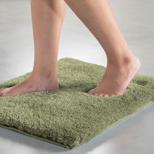 Image of LUXE HOME INTERNATIONAL Microfiber Rectangular Home Bath Mat Super Soft Non Slip Vegas Mats for Bathroom, Kitchen, Bedroom, and Door (45x75 Cm, Green) Pack of 1