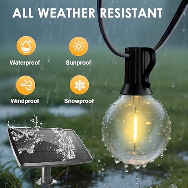 120FT Solar String Lights Outdoor Waterproof with Remote, G40 Solar Powered String Lights with 40+2 LED Shatterproof Bulbs, Dimmable Solar Patio Hanging Lights for Outside Backyard Party