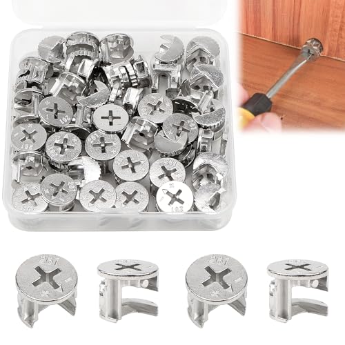 Erzekrim 40 Stück Exzenter Möbelverbinder 15x12mm Schrankverbinder Nocken Verschlussmutter Möbelverbinder Schrankverbinder Zinklegierung Exzenter Nockenrad für Möbel, Schubladen, Schränke