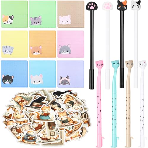 67ピース かわいい猫 オフィス用品 女性用 9パック 450シート 猫 付箋 8本 猫 ローラーボールペン 50枚 猫愛好家 子供 文房具 学校 事務用品