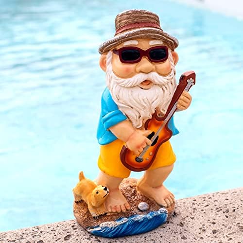 Shefio Garden Gnomes - Our Garden Gnome Statues are Beautiful Backyard Ideas & Garden Gifts, Perfect Garden Decor for Outside, Lawn Ornament, Yard Décor, Funny Garden Gnomes - Hippie with Guitar