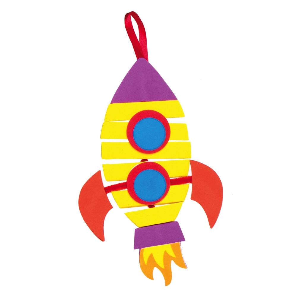Baker Ross AX194 Stacking and Matching Rocket Kits - Pack of 6, Make Your Own Ornaments for Children's Craft Activities or Art Parties and Small Gifts - 4