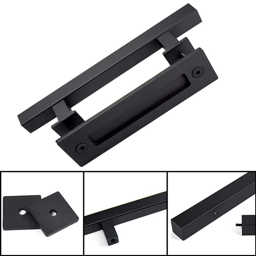 Tirador Puerta Corredera, Manija Puerta Granero, Tirador de Puerta, Tirador de Mango Granero Negro, con Accesorios de Montaje, para Puertas de Granero y Varias Puertas de Madera (Cuadrado)