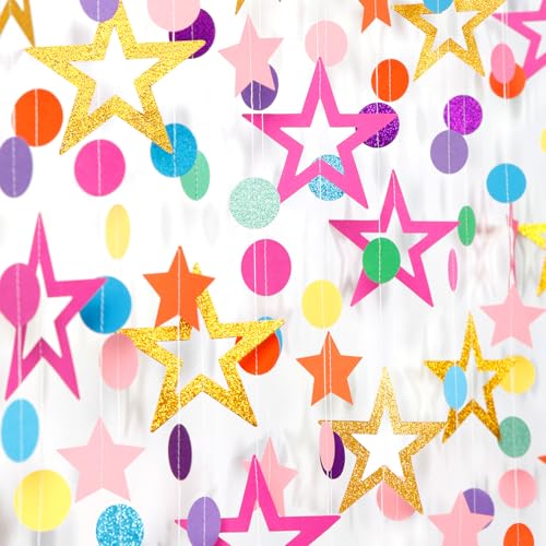 Image of Rainbow Hot-Pink Gold-Star Party-Decoration Garland - 52ft Red-Orange Green-Blue Purple Twinkle Little Star Streamers,Colorful Theme Boy Girl Kids Birthday Supplies, Baby Shower Decor Lasting Surprise