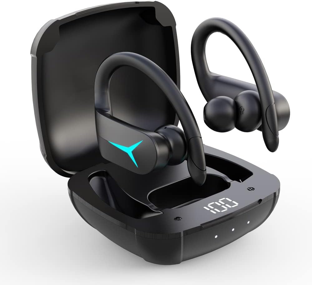 True Wireless Earbuds, Sport Bluetooth 5.1 Earbuds with Earhooks, Noise Cancelling IPX7 Sweatproof Running Earphones, Built in Mic Monaural/Binaural Calls, 40 Hours Playback for iPhone/Android/Samsung