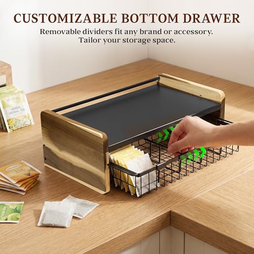 Essenhome Acacia Wood Countertop Tea Bag Organizer Station Wire Drawer by Essenhome - Image 4