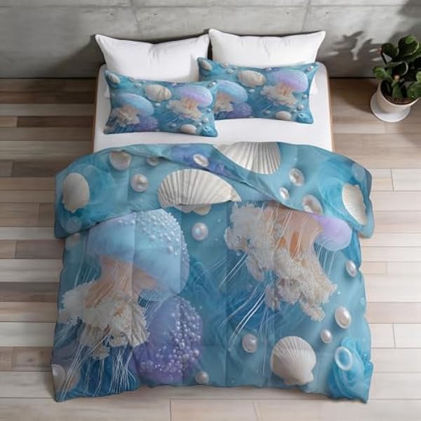 Marine Life Jellyfish Pearls комплект постельного белья 3D размер King 200 x 200 см . Высококачественное одеяло из микрофибры 2 наволочки элегантное постельное белье с морским мотивом уютное в любое время года для