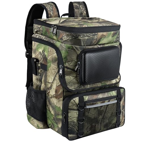 SKAITU Fishing Backpack with Rod Holder X-Large 60L Tackle Gears Bag with Cooler for Storage Tackle Box and Fishing Accessories Stuff, Fish Gifts for Men Woman-Yellow Camo