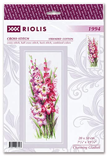 Image of RIOLIS - Charming Gladioli 1994, Floral Cross Stitch Kits 7.75 inchX19.75 inch, Cross Stitch Kits for Beginners & Advanced, Crossstitching Kits Adult, Counted Stitching Kits, Flowers Embroidery Kit