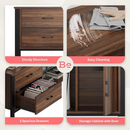 Image of Bestier TV Stand for 75 /80 /85 inch TV, LED Gaming Entertainment Center, Modern TV Cabinet with Glass Shelves for Living Room, Media Console with 2 Storage Drawers & Cabinets for Bedroom, Walnut