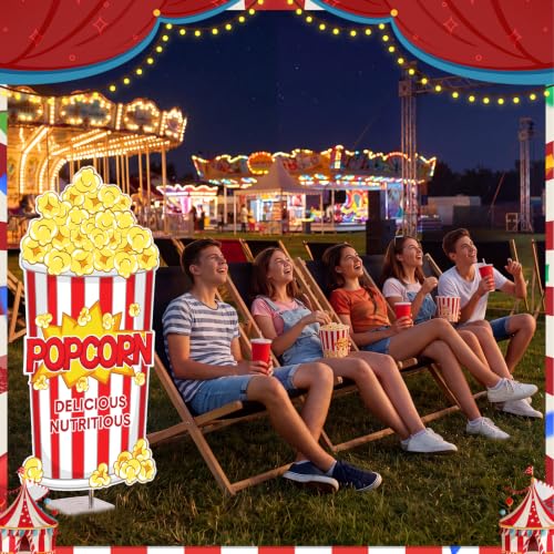 Image of Qunclay 4ft Popcorn Box Cardboard Cutout Carnival Party Decoration Life Size Popcorn Photo Booth Prop Stand up Display Backdrop Decor for Carnival Movie Night Circus Theater Birthday Party