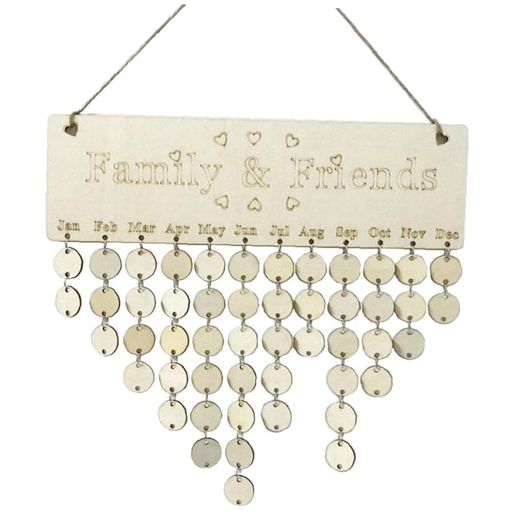 Tossper Family Friends Birthday Reminder Calendar Wooden Plaque Board With Tags For Home Wall Decoration