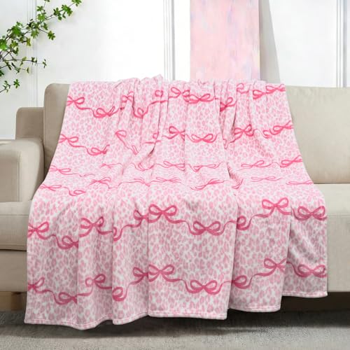 VigorSpring Pink Bow Blanket for Girls 50x60 Inch Super Soft Coquette Aesthetic Blanket for Bed Couch Chair Preppy Bedroom Home Decor Ideal Gift for Valentines Day Mothers Day Birthday