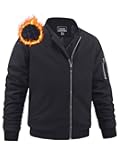 Men's Winter Bomber Jacket Windproof Warm Full Zipper Outer Wear Casual Flight Jacket Coat with Pockets