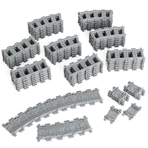 MANNIDOO Classic City Train Tracks, 72 Pieces Railroad Track with 24 Flexible, 24 Curved and 24 Straight Tracks, Train Expansion Accessories Compatible with All Major Brands Train Tracks
