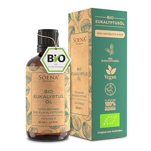 BIO EUKALYPTUSÖL [BIO-ZERTIFIZIERT] 100% NATURREIN- Zum Einnehmen Aromatherapie Inhalation & Sauna - Volles Aroma Ätherisches Öl Herkunft: Australien Abgefüllt: Deutschland