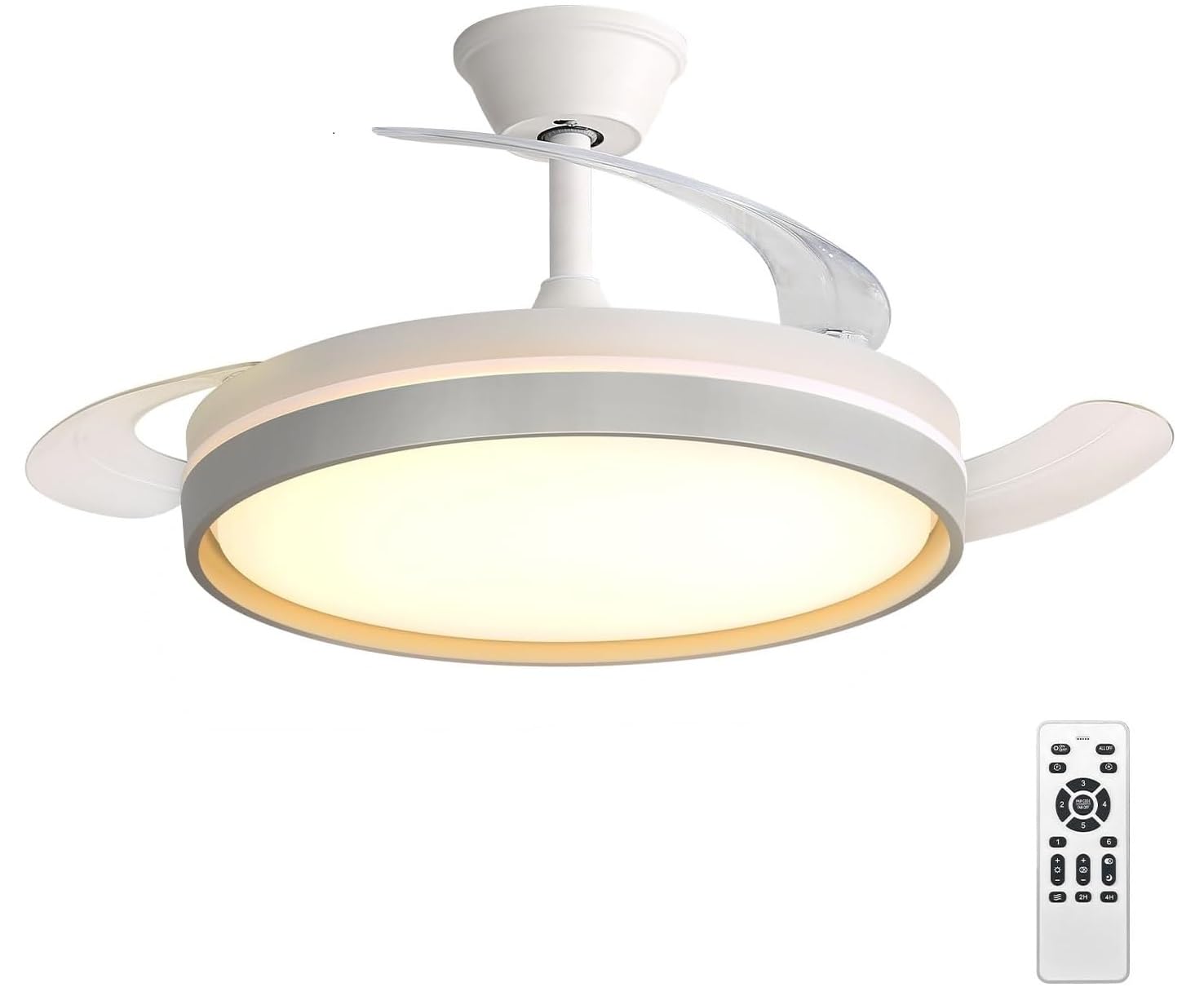 Ventilador de Techo DC Blanco 107cm con Luz LED Regulable 3000-6500K - 6 Velocidades, Silencioso y Bajo Consumo, 3 Aspas Retráctiles, Mando a Distancia, Temporizador, Función Verano-Invierno