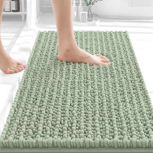 Image of OLANLY Bathroom Rug Mat 24x16, Thick Soft and Absorbent Chenille Bath Mat, Non-Slip Rubber Backing, Machine Washable Quick Dry Bath Rugs for Tub Shower Floor, Home Decor Accessories, Sage Green